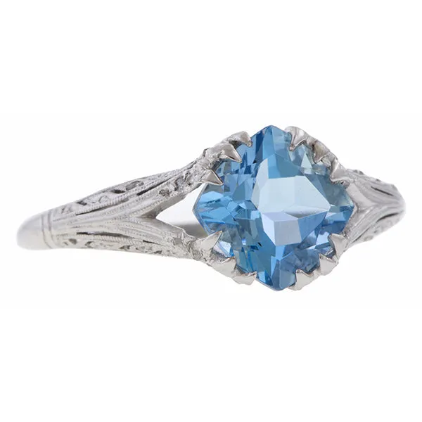 Edwardian Aquamarine Engagement Diamond Ring