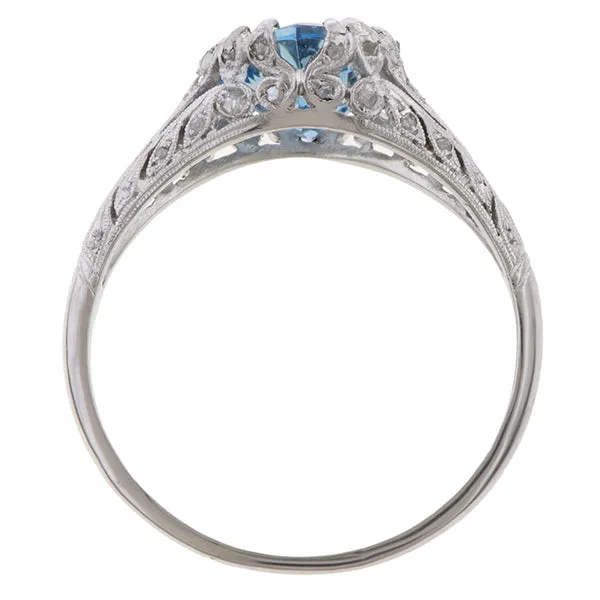 Edwardian Aquamarine Engagement Diamond Ring