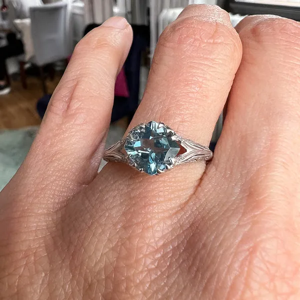 Edwardian Aquamarine Engagement Diamond Ring