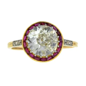 Edwardian Diamond & Ruby Ring, Old Euro 1.63ct