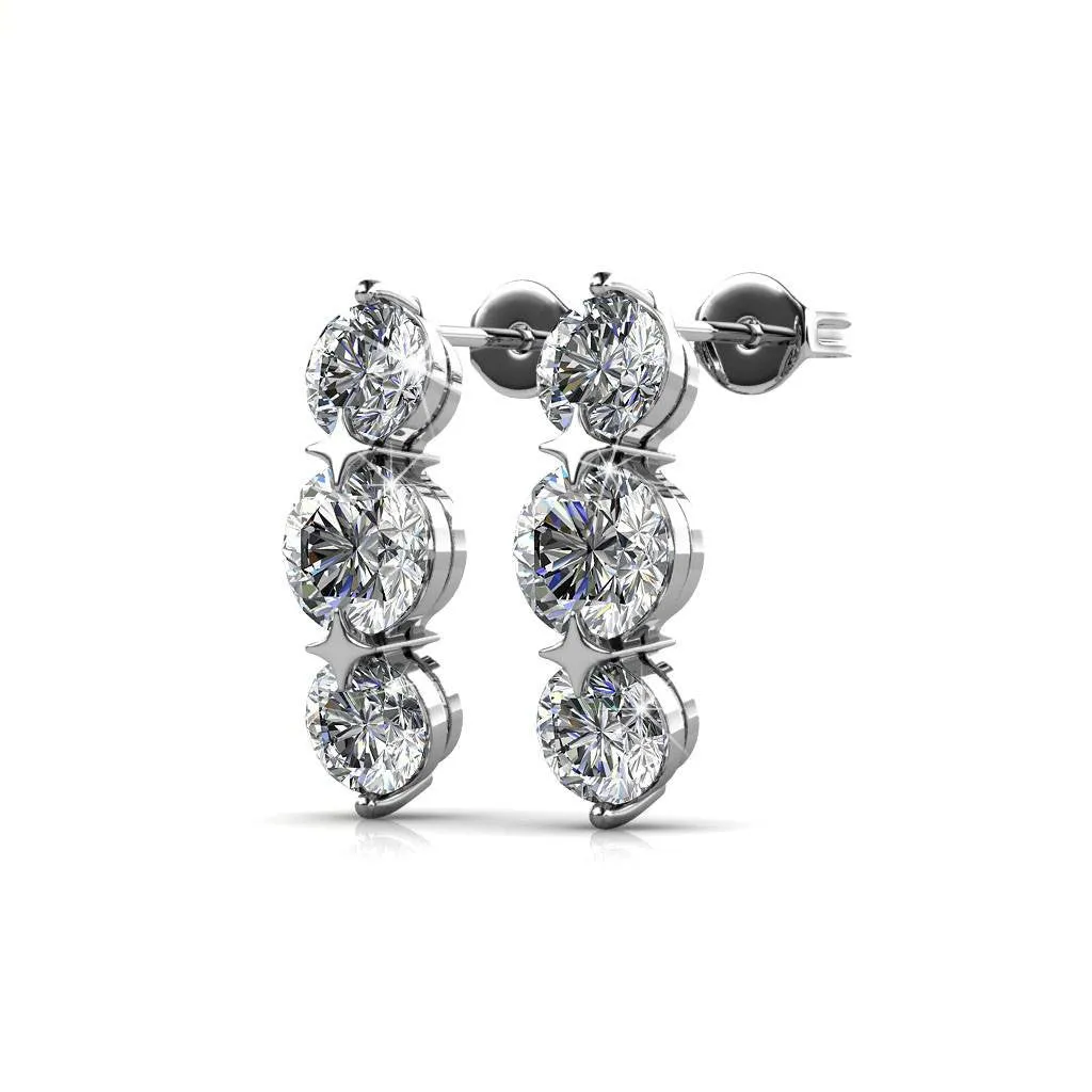 Ellie 18k White Gold Plated Stud Drop Earrings with Swarovski Crystals