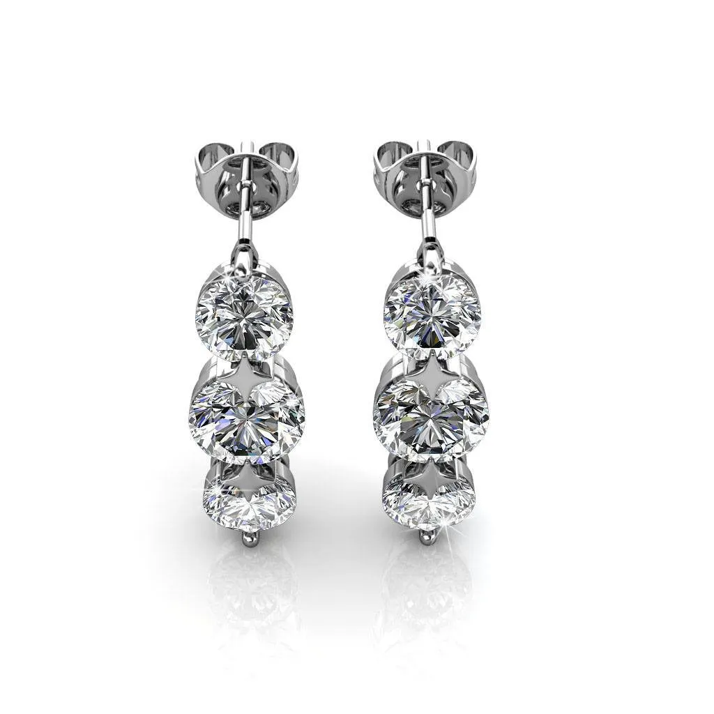 Ellie 18k White Gold Plated Stud Drop Earrings with Swarovski Crystals