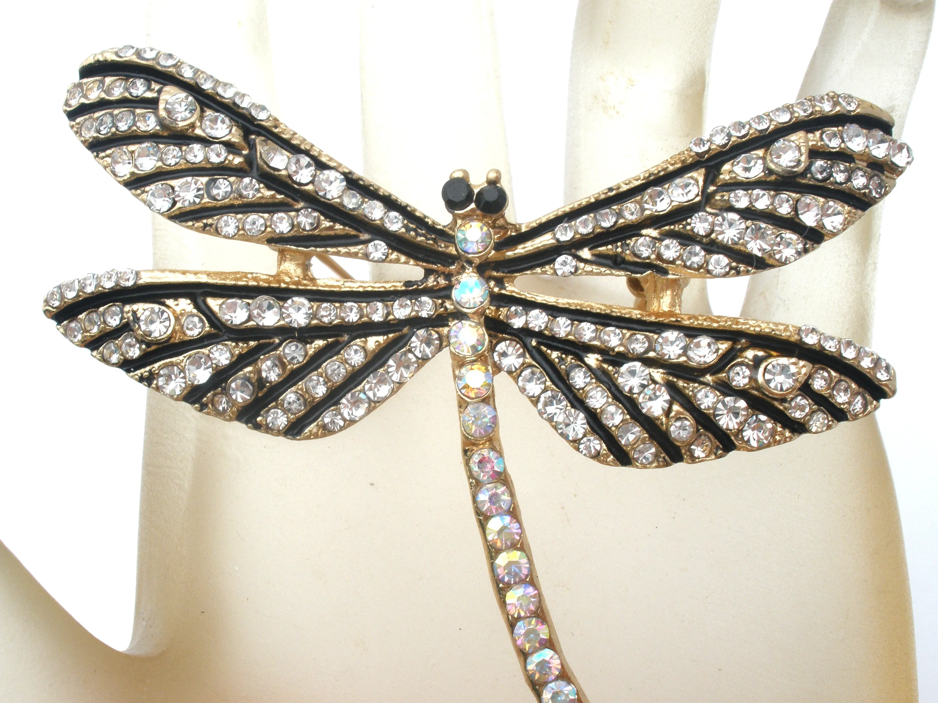 Enamel Dragonfly Brooch Pin With Rhinestones