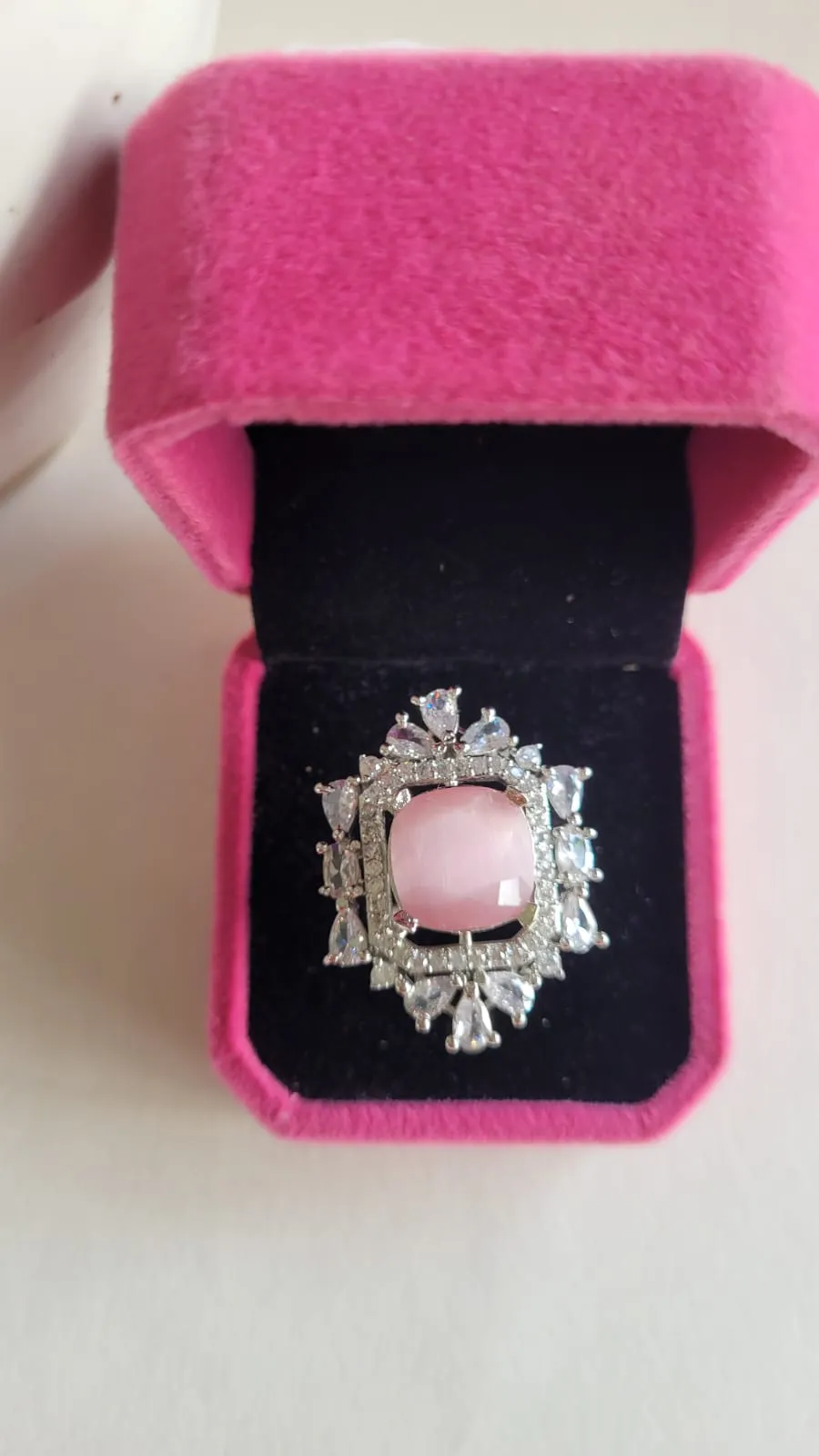 Eshaa Pink Diamond Adjustable Cocktail Ring