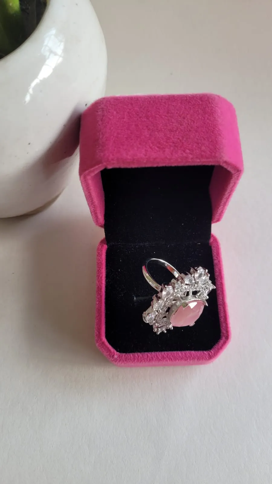 Eshaa Pink Diamond Adjustable Cocktail Ring