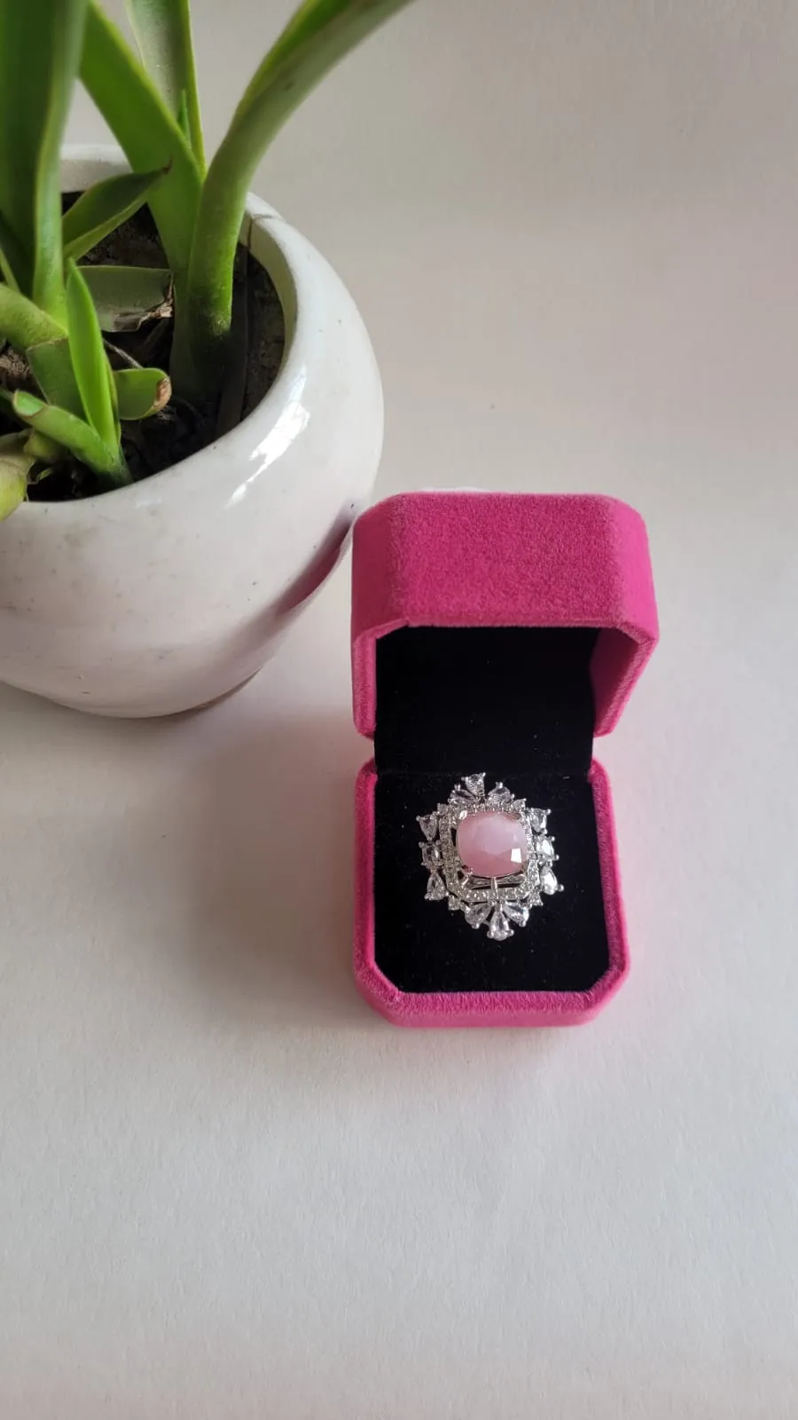 Eshaa Pink Diamond Adjustable Cocktail Ring