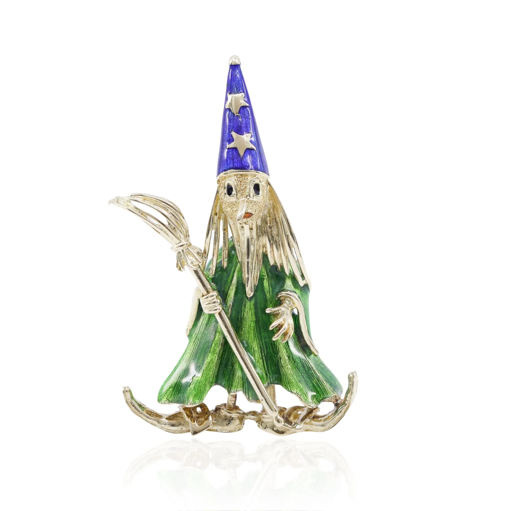 ESTATE 10K-14K YELLOW GOLD ENAMEL WIZARD'S APPRENTICE PIN