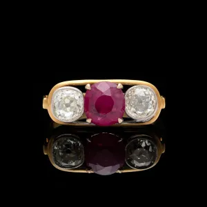 Estate Ruby and Old European Cut Diamond Ring