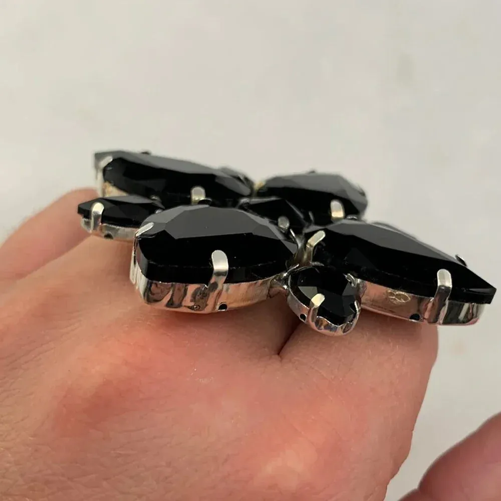 Fashion Black Crystal Ring Large