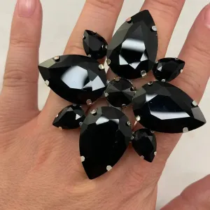 Fashion Black Crystal Ring Large