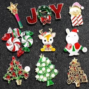 Fashion Christmas Tree Letter Snowman Alloy Enamel Rhinestones Unisex Brooches