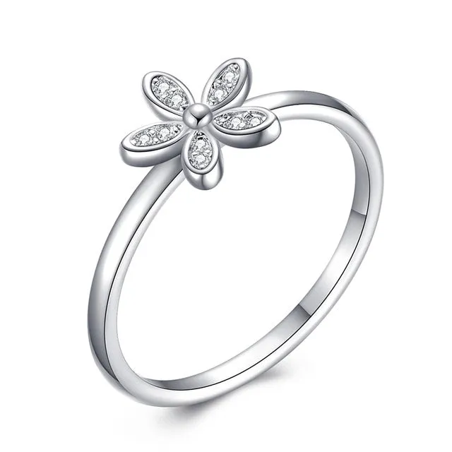 Fashion Crystal Silver Color Ring For Women Flower Love Heart Crown Finger Rings Cocktail Part Brand Ring Jewelry