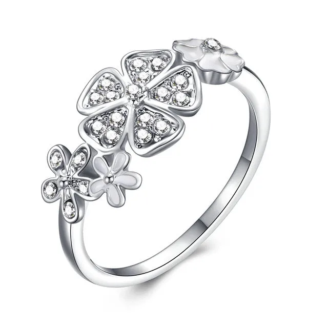 Fashion Crystal Silver Color Ring For Women Flower Love Heart Crown Finger Rings Cocktail Part Brand Ring Jewelry