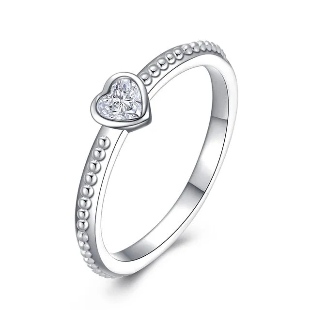 Fashion Crystal Silver Color Ring For Women Flower Love Heart Crown Finger Rings Cocktail Part Brand Ring Jewelry