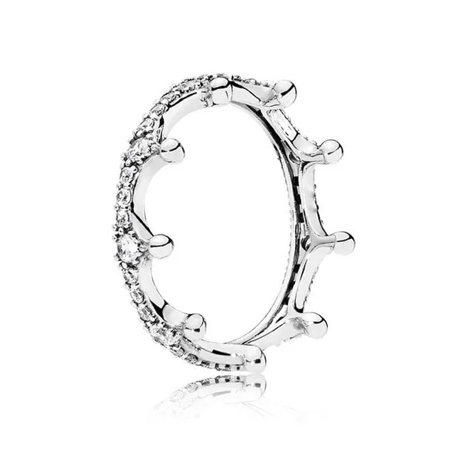 Fashion Crystal Silver Color Ring For Women Flower Love Heart Crown Finger Rings Cocktail Part Brand Ring Jewelry