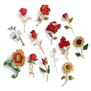 Fashion Pin Sunflower Flower Alloy Enamel Women'S Brooches