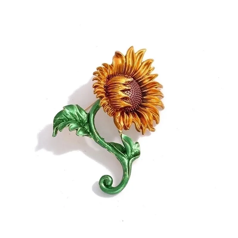 Fashion Pin Sunflower Flower Alloy Enamel Women'S Brooches