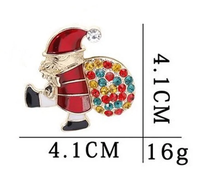 Fashion Santa Claus Gift Box Snowman Alloy Enamel Inlay Rhinestones Unisex Brooches