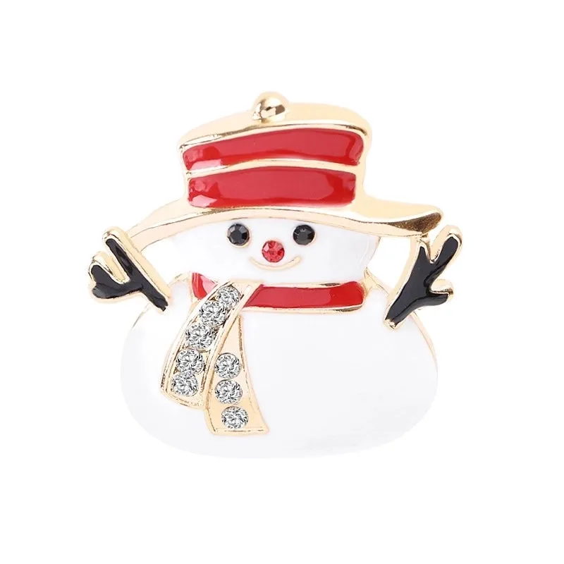 Fashion Santa Claus Gift Box Snowman Alloy Enamel Inlay Rhinestones Unisex Brooches