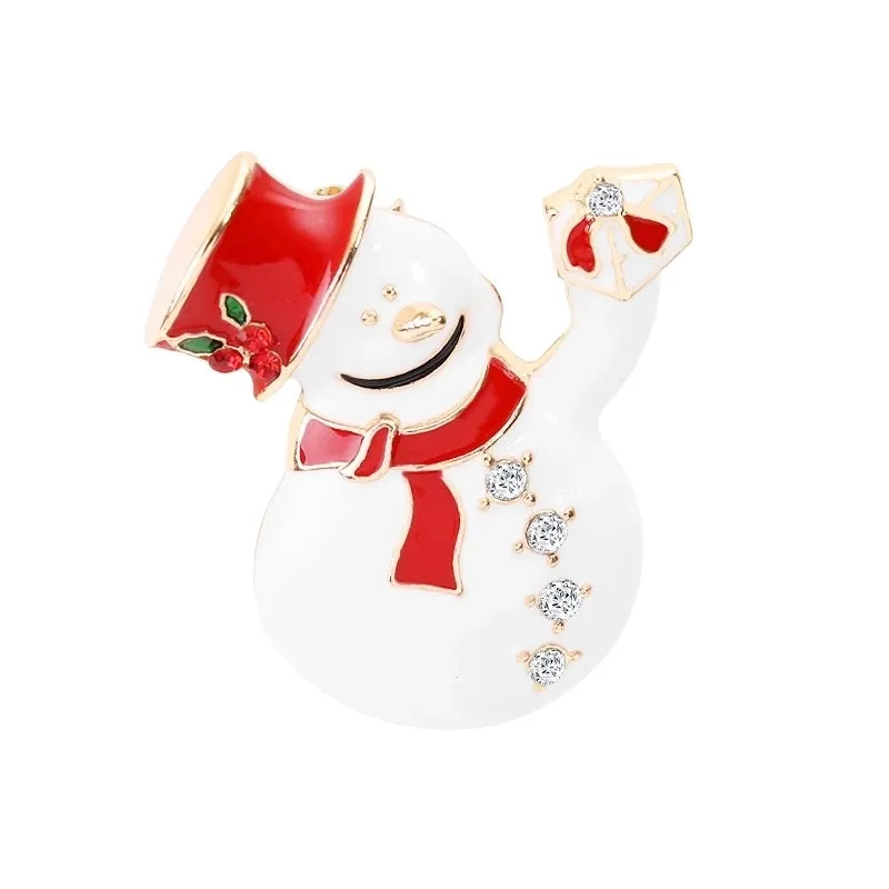 Fashion Santa Claus Gift Box Snowman Alloy Enamel Inlay Rhinestones Unisex Brooches