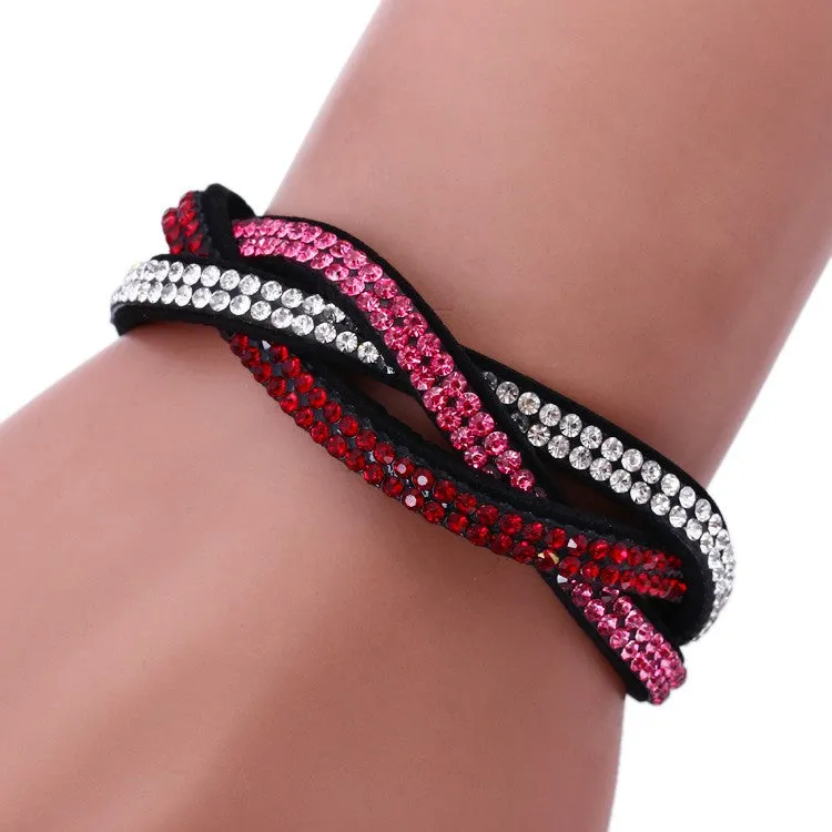 Fashion Wrap Bracelets Slake Leather Bracelets With Crystals Couple Jewelry