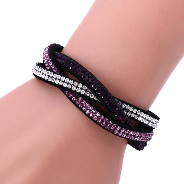 Fashion Wrap Bracelets Slake Leather Bracelets With Crystals Couple Jewelry