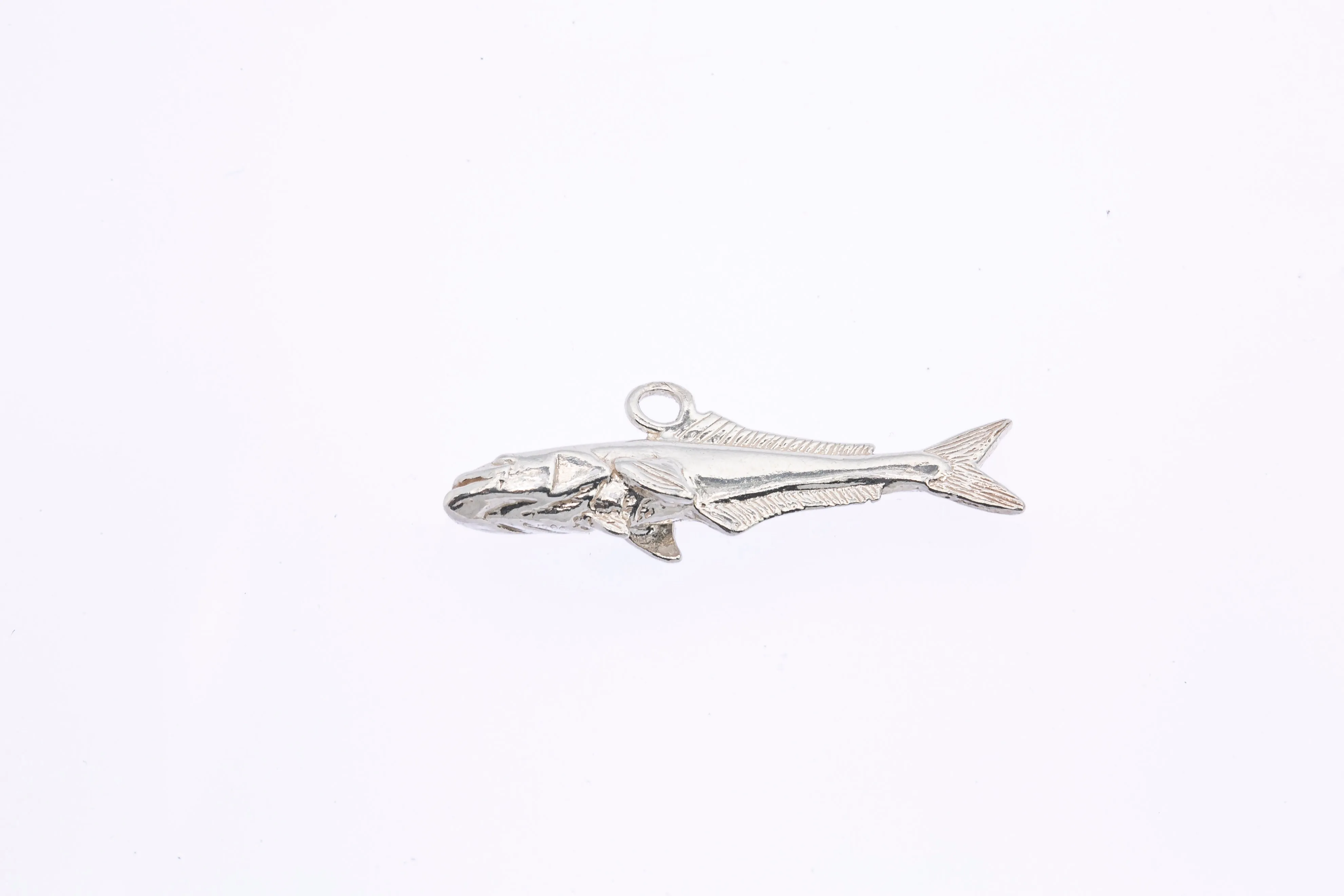 Fisherman Sea Animal Fish Sea Bass Drop Charm Solid 925 Sterling Silver Pendant