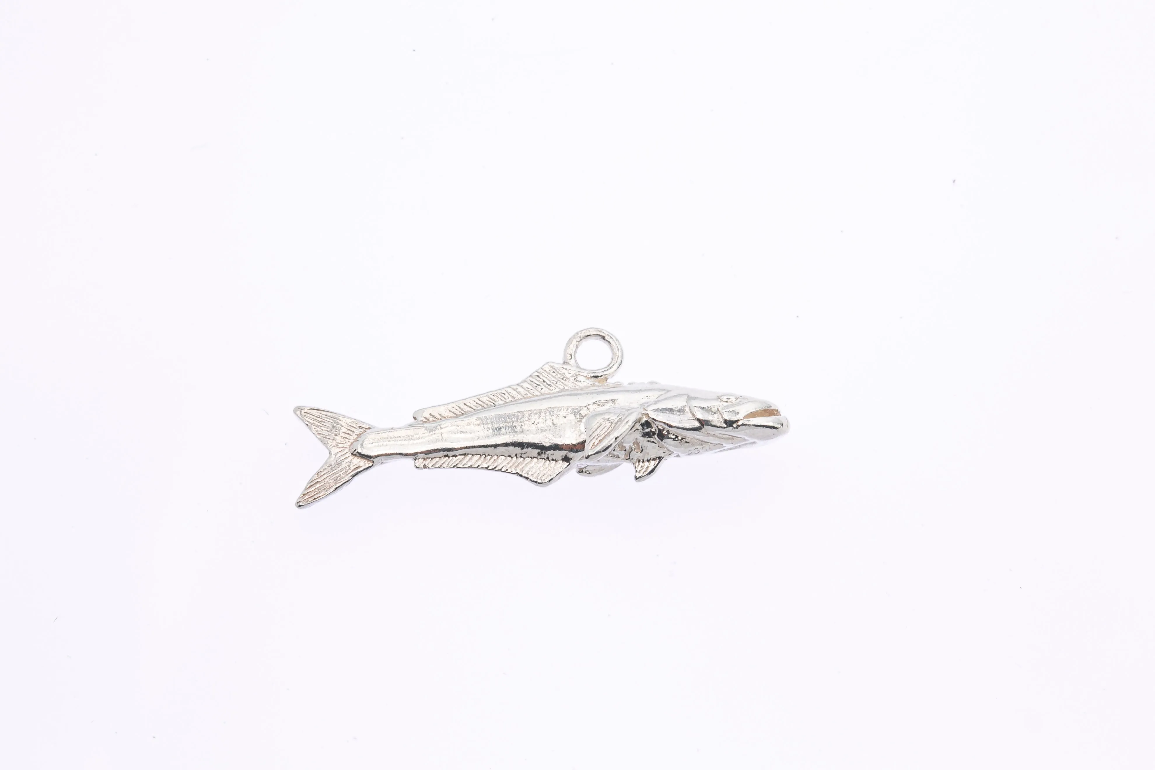 Fisherman Sea Animal Fish Sea Bass Drop Charm Solid 925 Sterling Silver Pendant