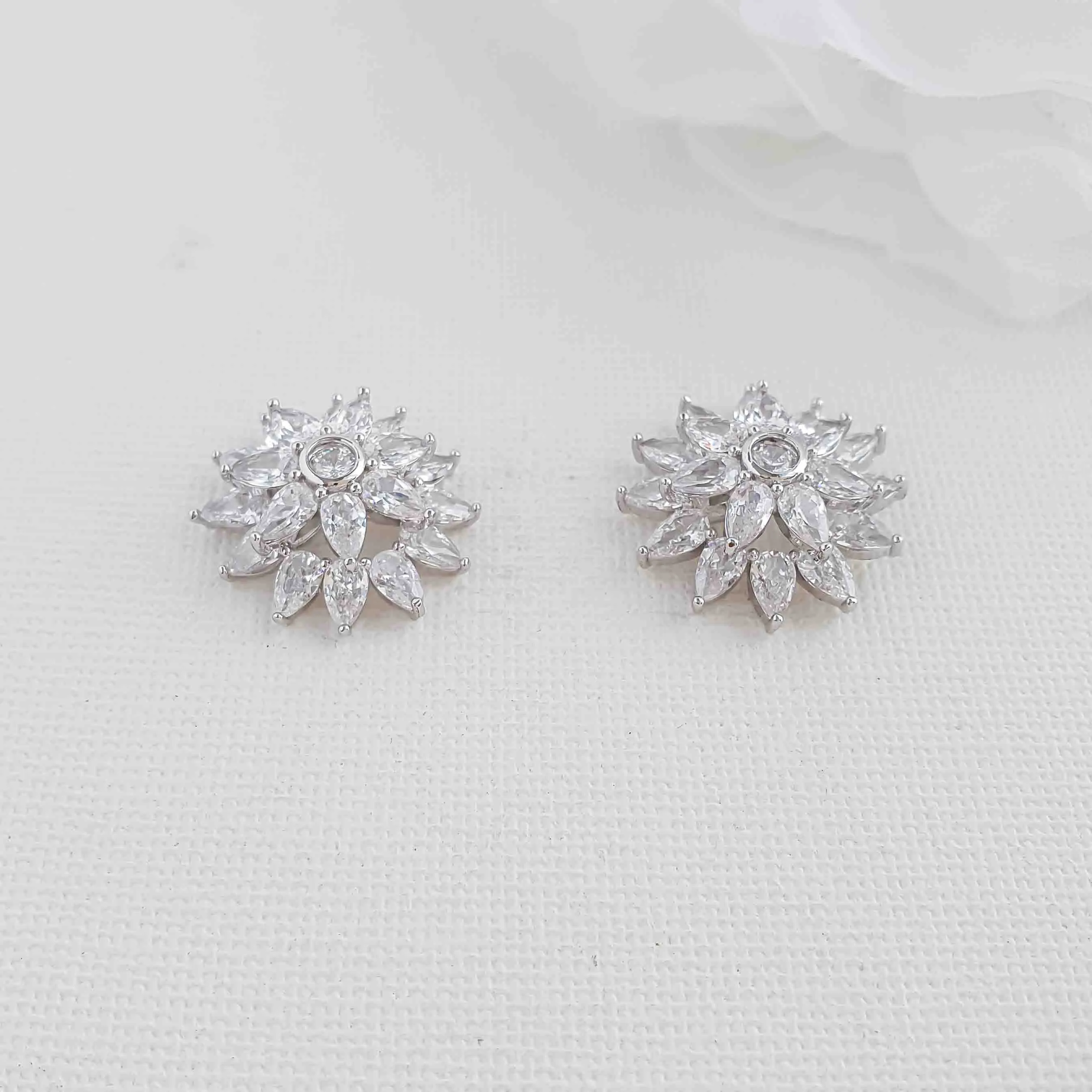 Flower Stud Earrings in Cubic Zirconia-Ruth