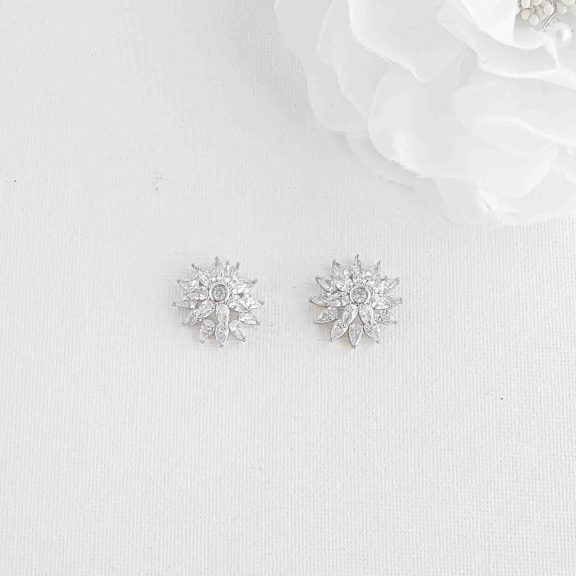 Flower Stud Earrings in Cubic Zirconia-Ruth