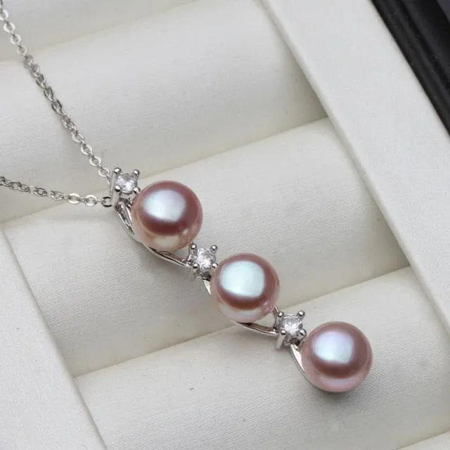 Freshwater Natural Black Pearl Pendant Sterling Silver Necklace