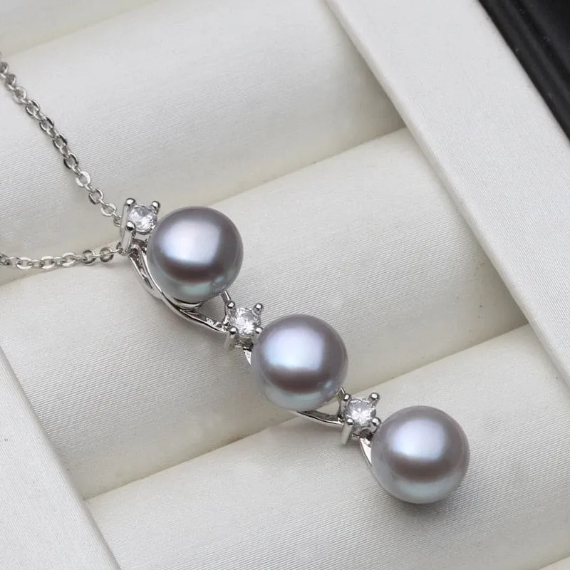 Freshwater Natural Black Pearl Pendant Sterling Silver Necklace