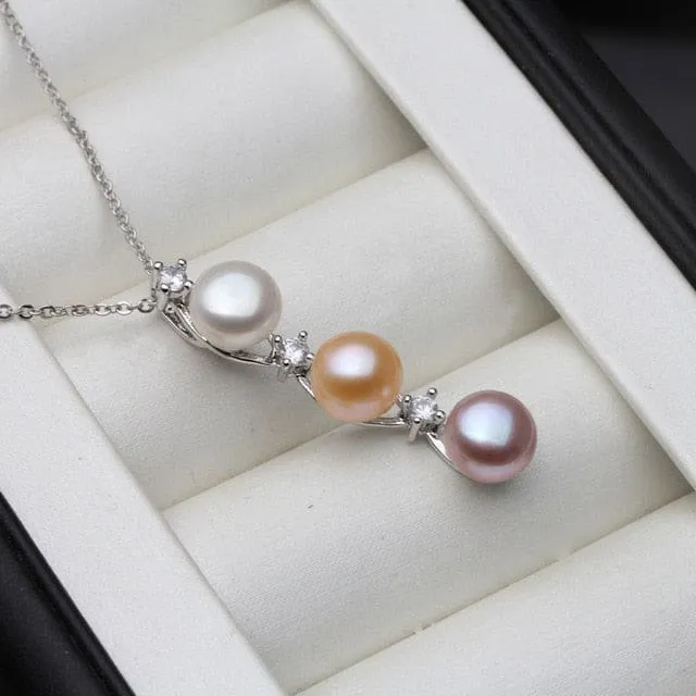 Freshwater Natural Black Pearl Pendant Sterling Silver Necklace