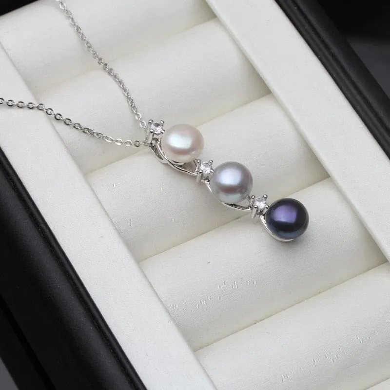 Freshwater Natural Black Pearl Pendant Sterling Silver Necklace