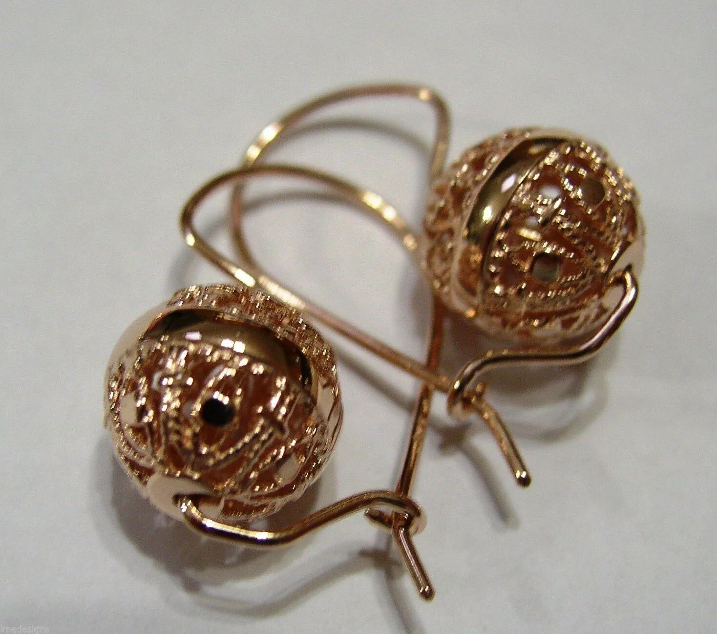 Genuine 9ct 9kt Yellow, Rose or White Gold 12mm Euro Ball Drop Filigree Earrings