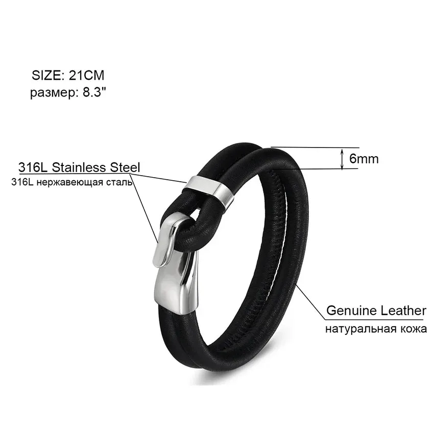 Genuine Leather Stainless Steel Women's Bangle Bracelet