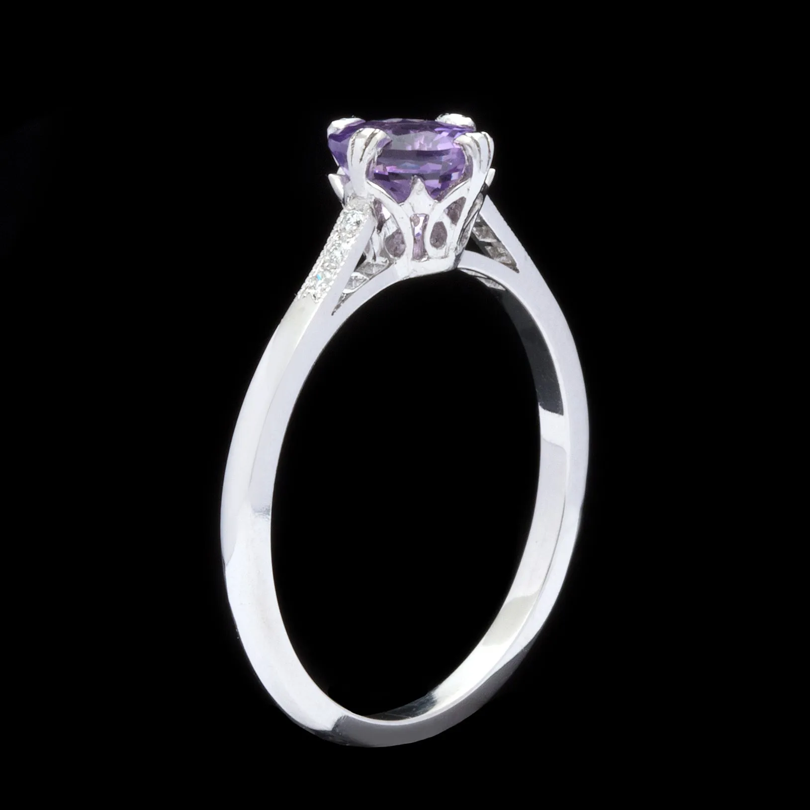 GIA Unheated Purple-Pink Natural Sapphire in Platinum French Ring