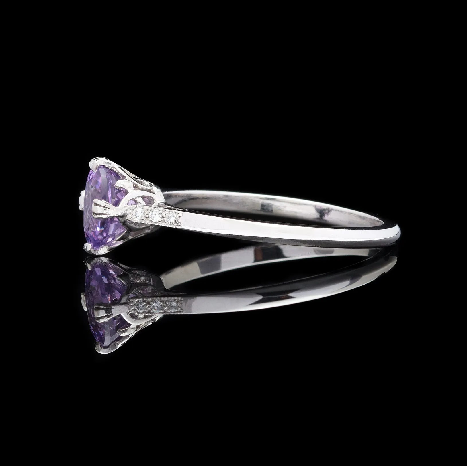 GIA Unheated Purple-Pink Natural Sapphire in Platinum French Ring