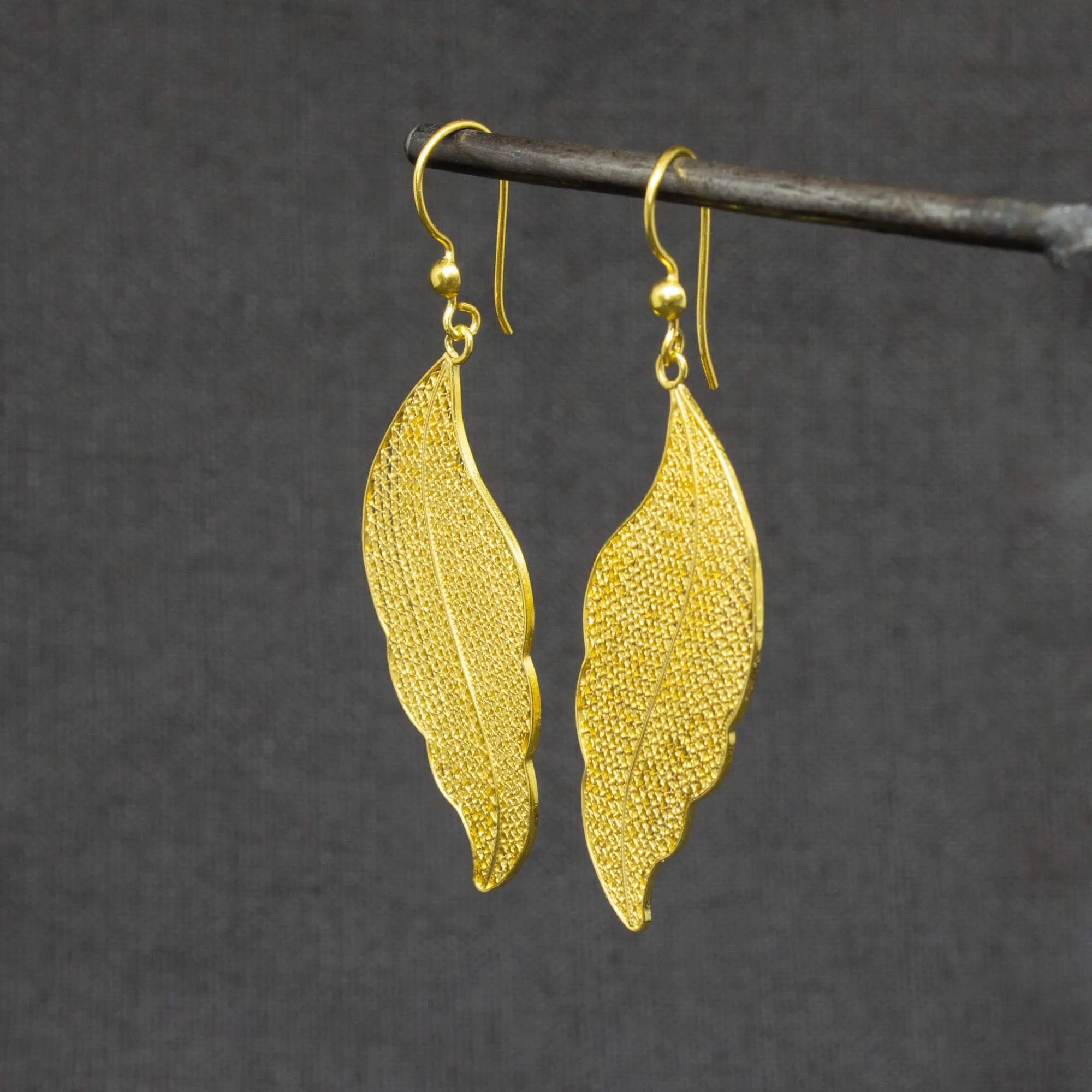 Gold Filigree Leaf Drop Earrings