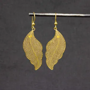 Gold Filigree Leaf Drop Earrings