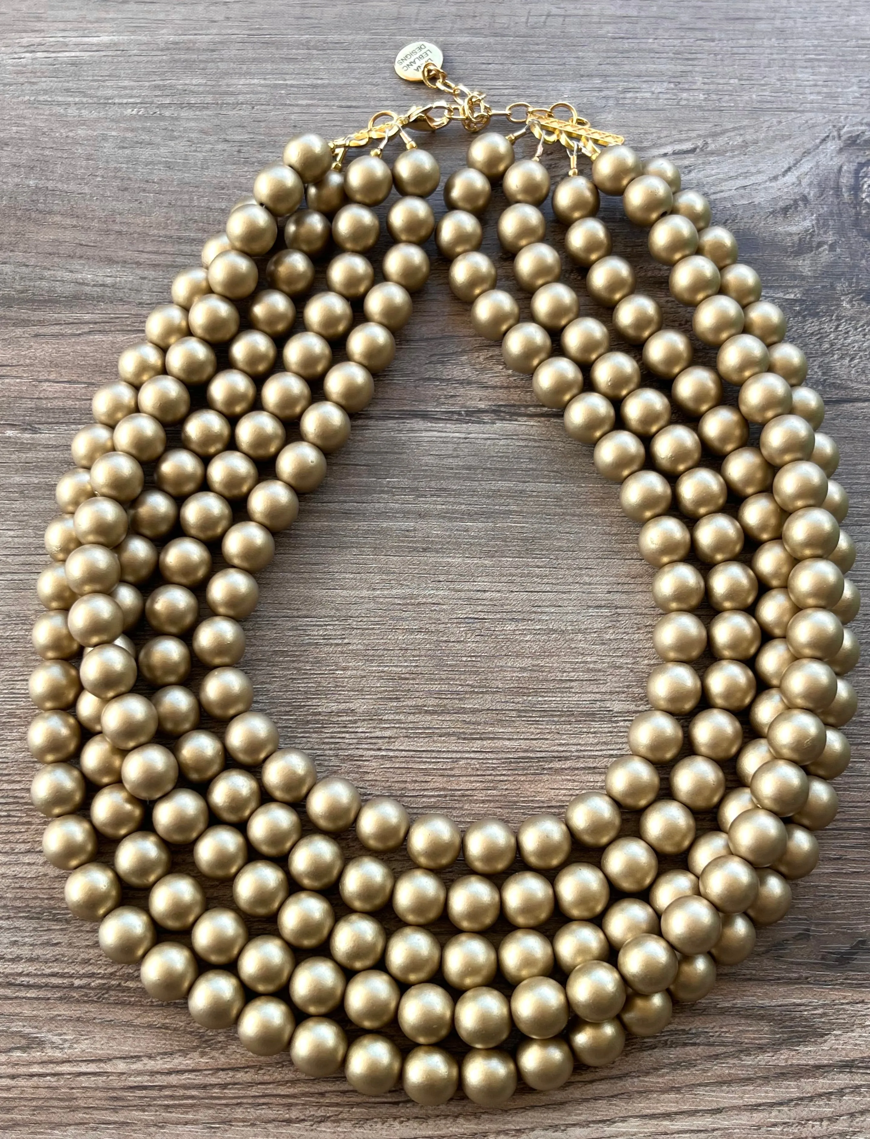 Gold Matte Acrylic Big Bead Chunky Lucite Statement Necklace - Alana