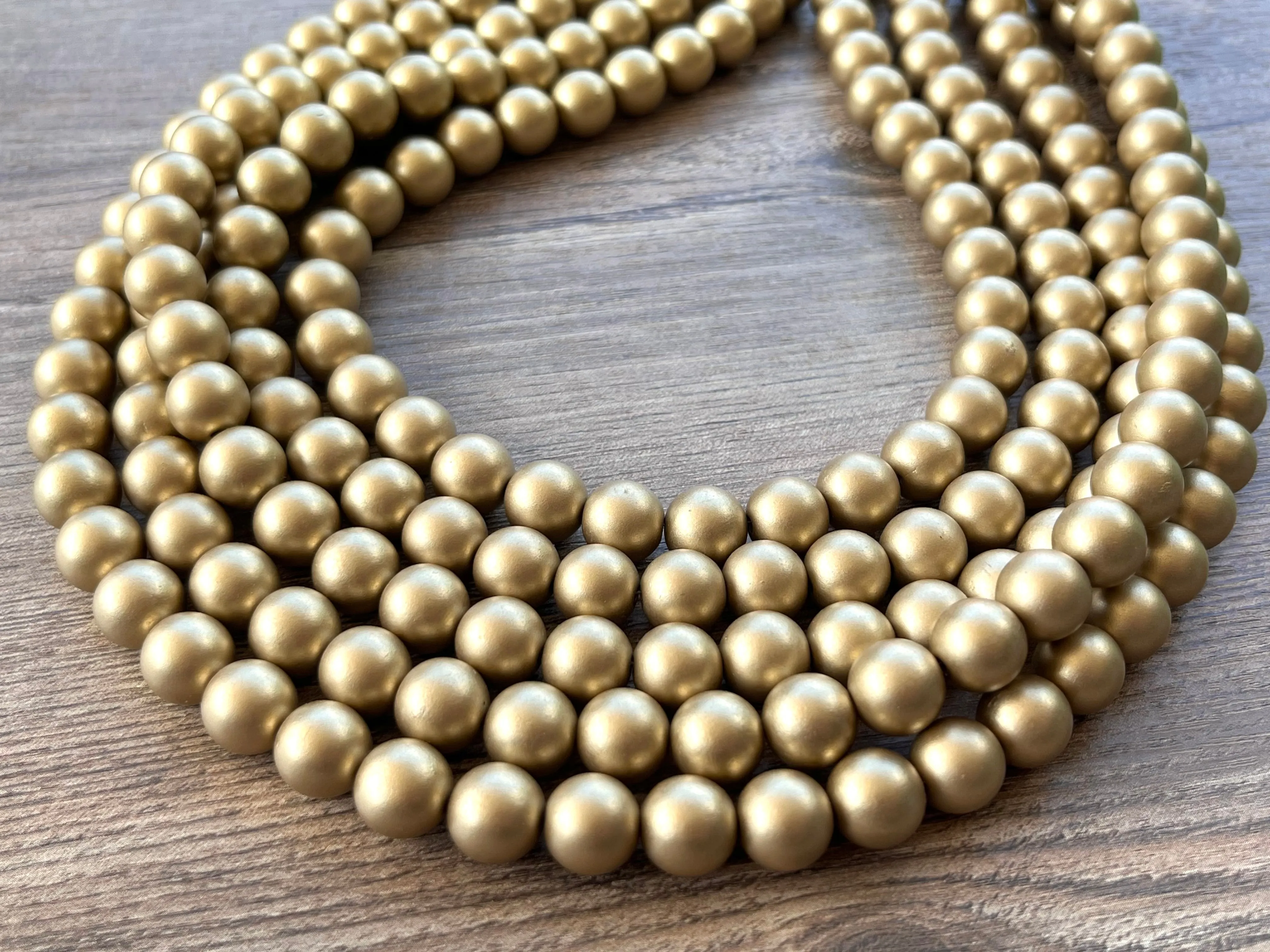 Gold Matte Acrylic Big Bead Chunky Lucite Statement Necklace - Alana