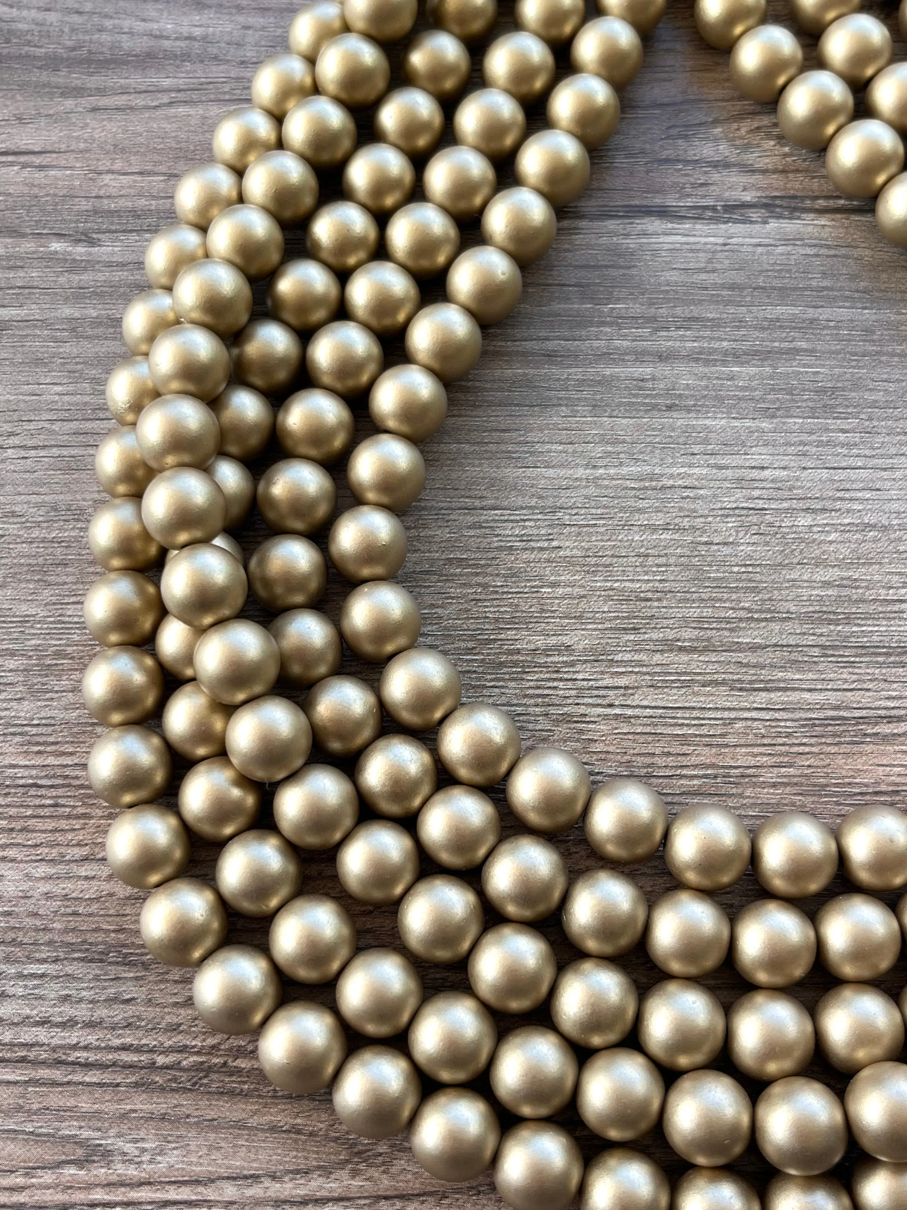 Gold Matte Acrylic Big Bead Chunky Lucite Statement Necklace - Alana