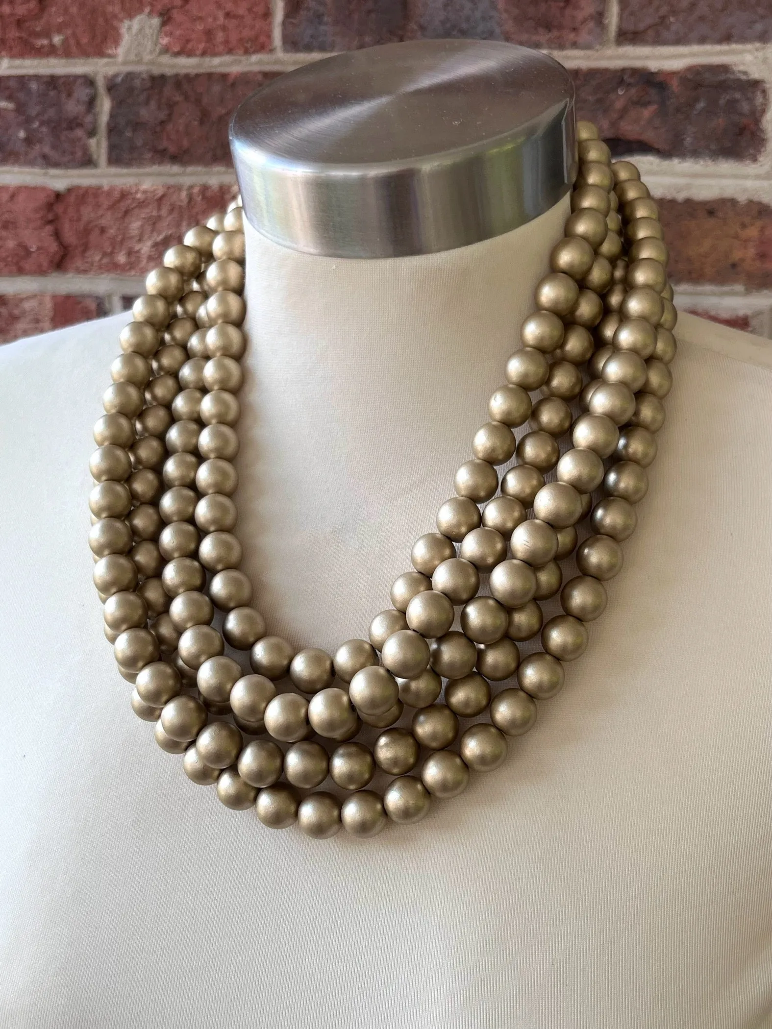 Gold Matte Acrylic Big Bead Chunky Lucite Statement Necklace - Alana