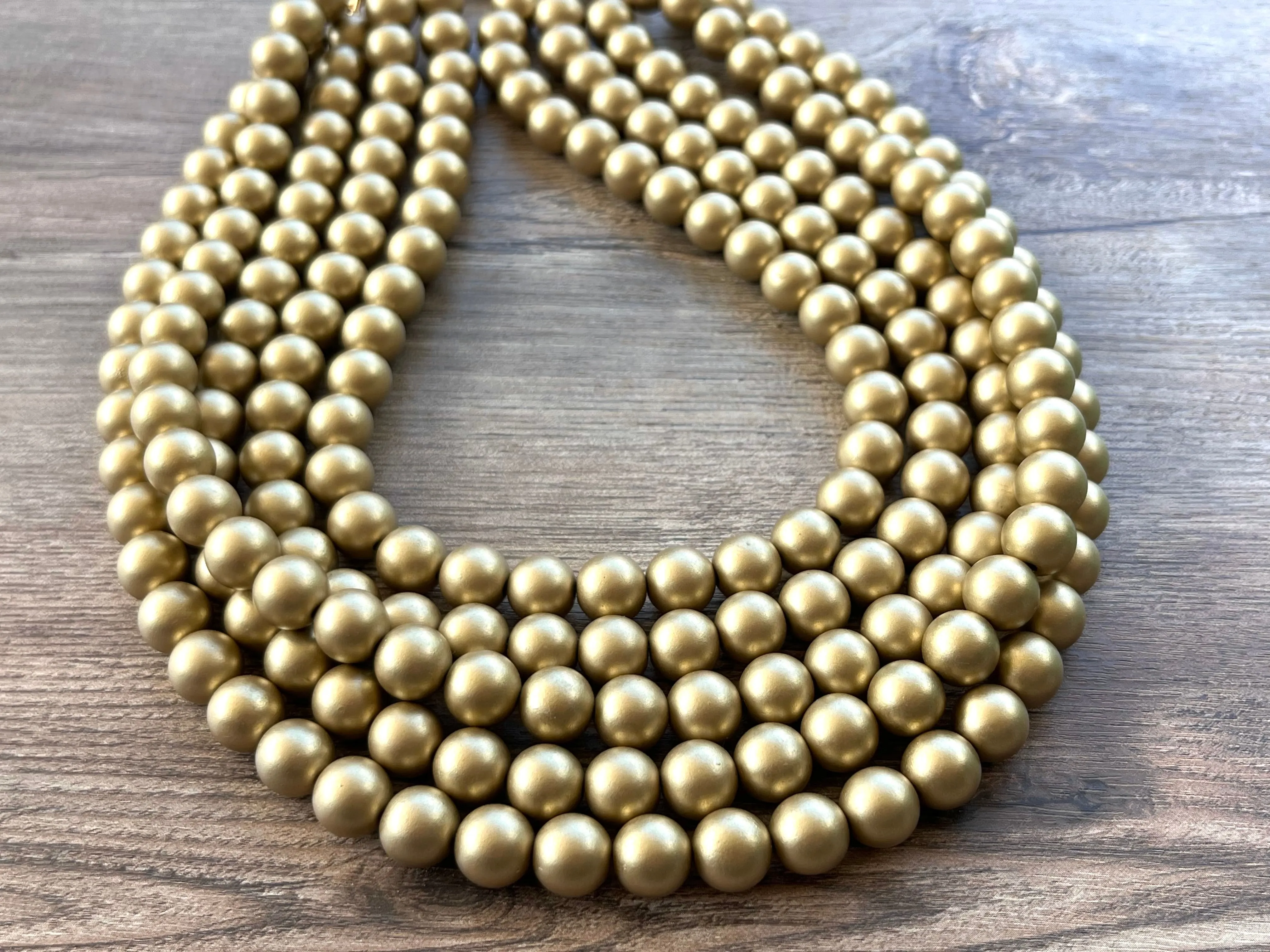 Gold Matte Acrylic Big Bead Chunky Lucite Statement Necklace - Alana