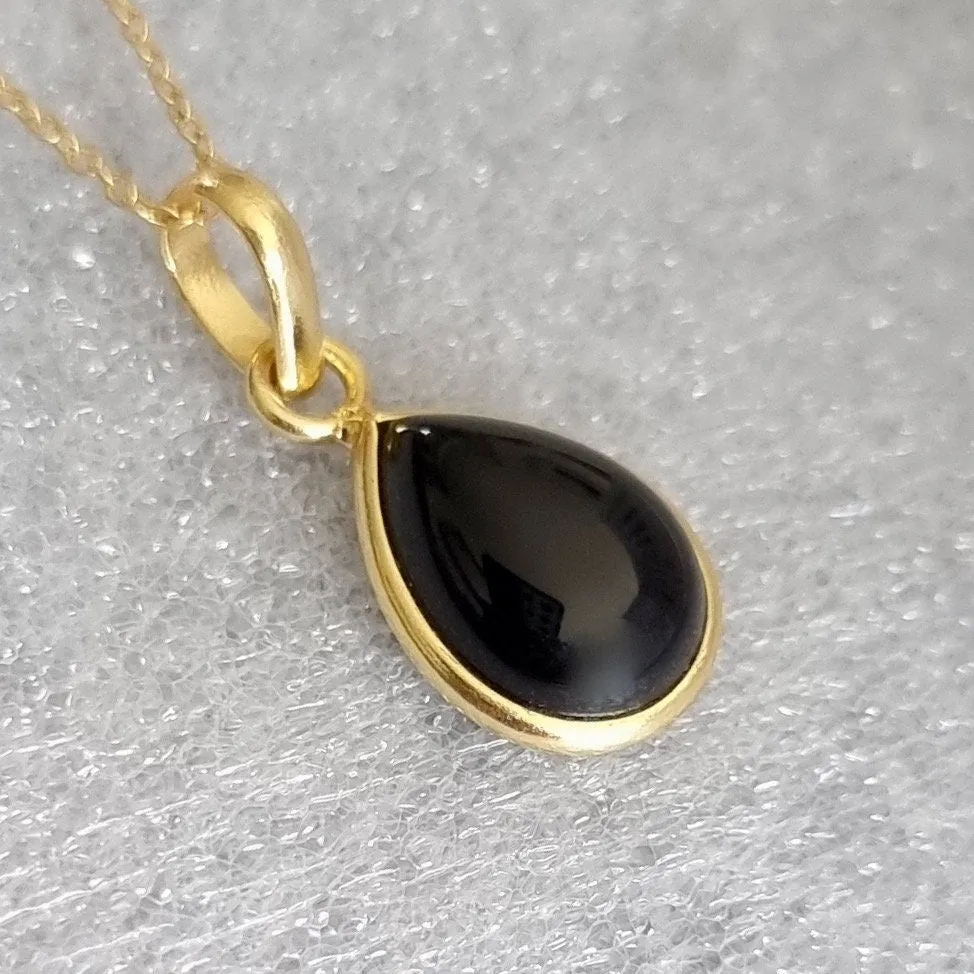 Gold Plated Teardrop Black Onyx Earrings, 925 Sterling Silver, E94O