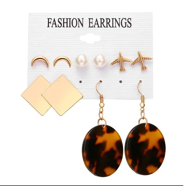 Gold Sequin Drop Earrings Set