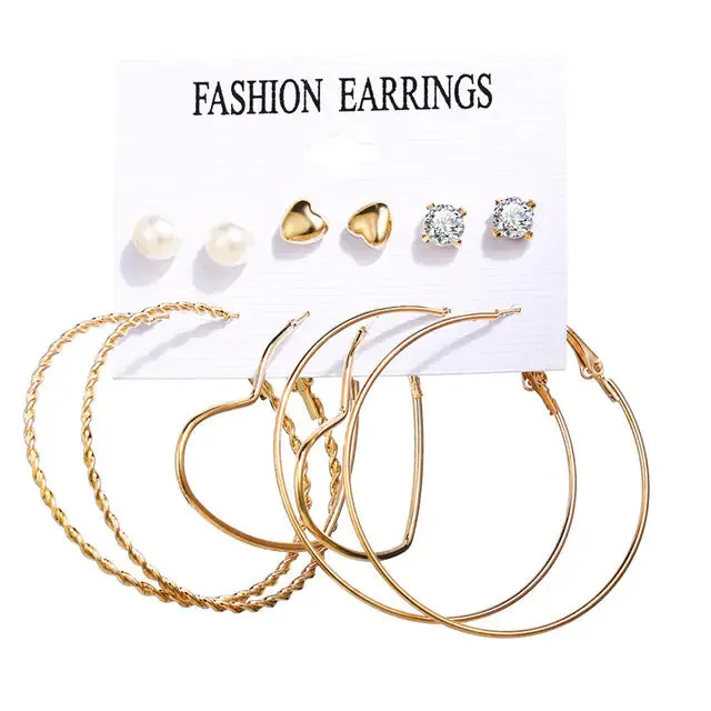 Gold Sequin Drop Earrings Set