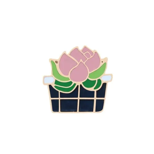 Green Fresh Brooches Cactus Potted Pins Enamel Badge Plants Metal Pin