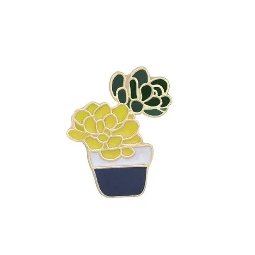 Green Fresh Brooches Cactus Potted Pins Enamel Badge Plants Metal Pin